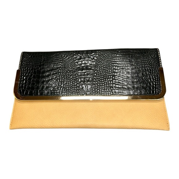 Kristine Handbags - Kristine Black and Tan Clutch with Gold Accents